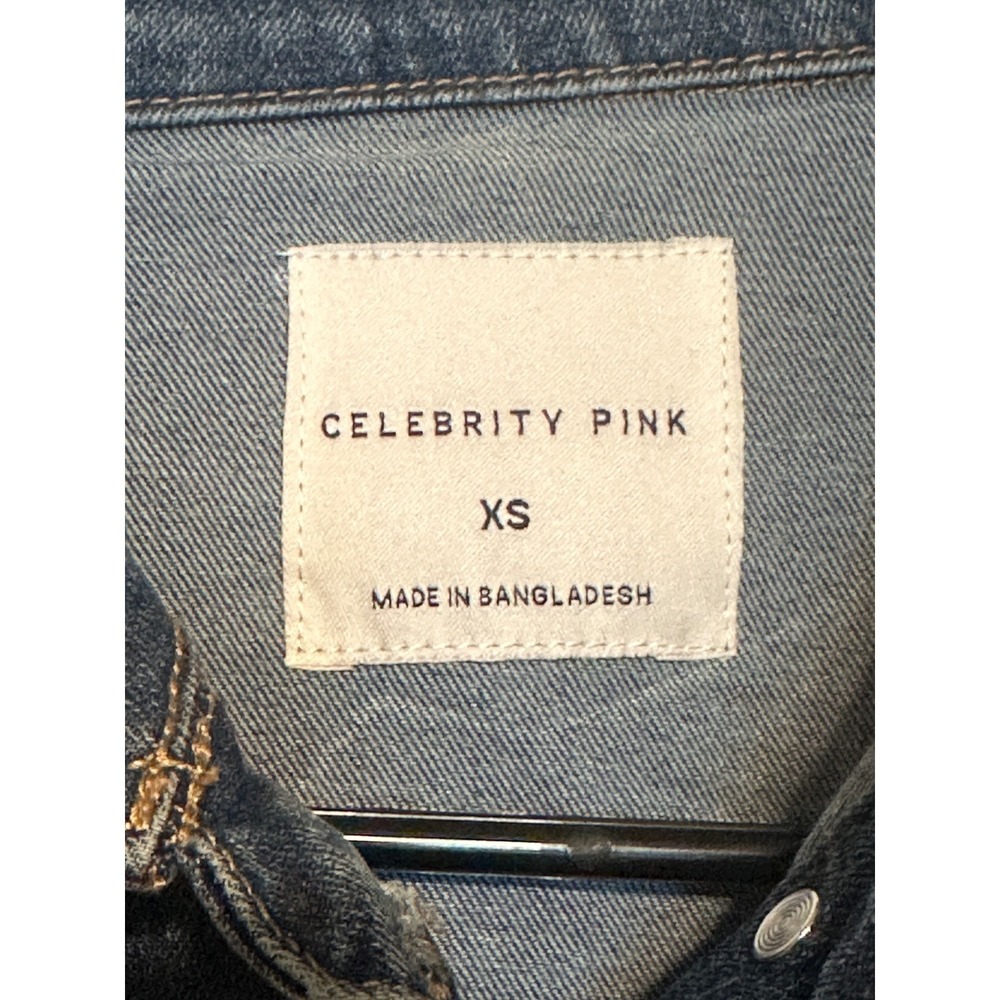 Celebrity Pink Womens Denim Straight leg Jumpsuit Dark Wash Elastic Waist XS - Picture 14 of 16